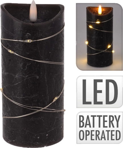 LED candle, pillar 7 × 15 cm, black