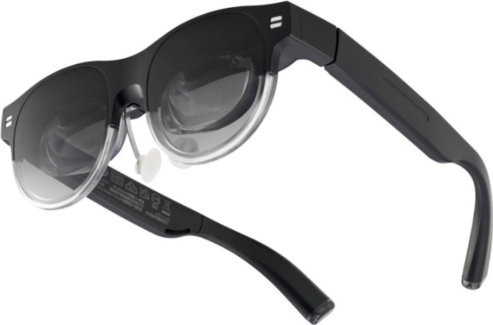 Paplašinātās realitātes brilles AirVision M1 ar OLED, USB‑C un integrētiem skaļruņiem – melnas