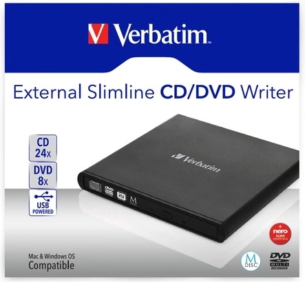 Ārējais slim CD/DVD rakstītājs USB 2.0 VERBATIM