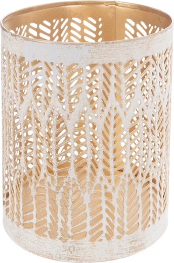Metāla svečturis Leaf bēšs–zelta 12 cm