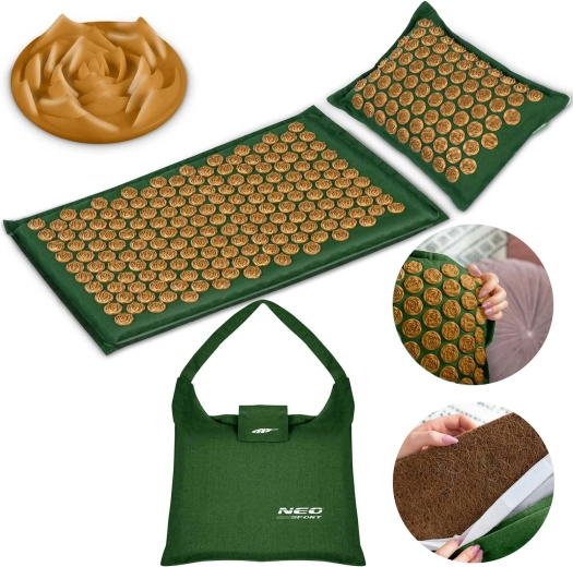 NEO SPORT Acupressure Mat with Pillow, Green-Gold