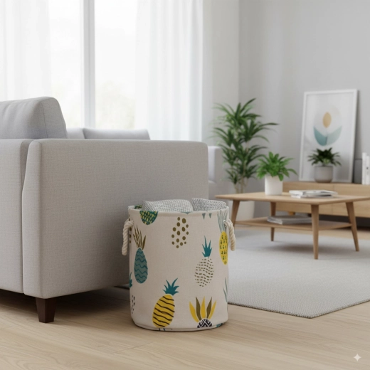 Tekstila veļas un rotaļlietu grozs ar ananasiem 30 × 35 cm