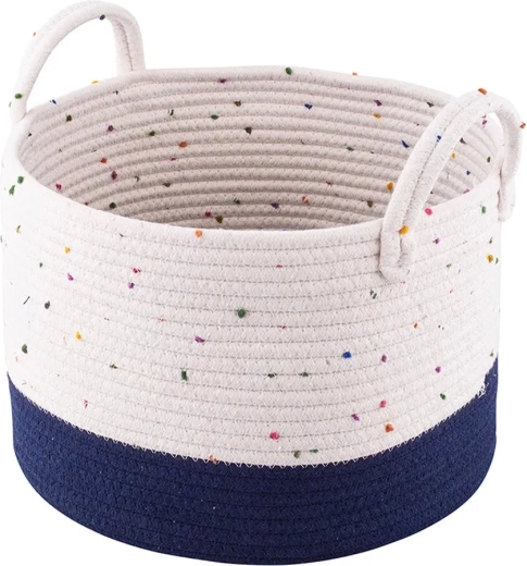 Woven storage basket, white–garnet, 32 × 32 × 22 cm