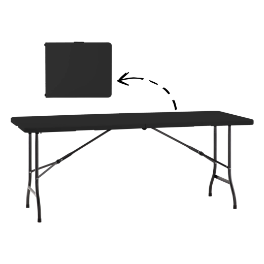 Salokāms tūrisma un ēdināšanas galds 180 × 70 × 74 cm melns
