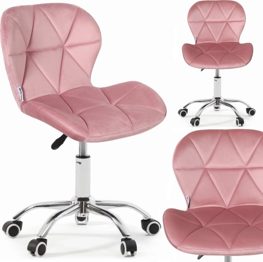 Bauerkraft children's swivel office chair in velvet, pink