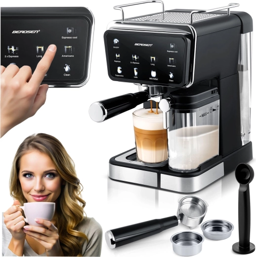 Sviras espresso kafijas automāts ar piena putotāju 20 bar BERDSEN BD-773 melns