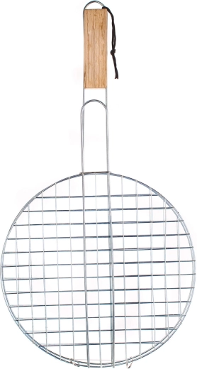 Round grilling grid 30 cm with wooden handle