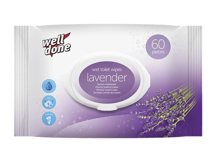 Well Done Lavender moist toilet paper, 60 pieces