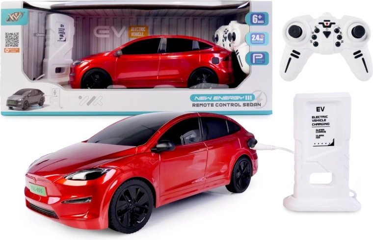 RC auto ar uzlādes staciju – sarkans