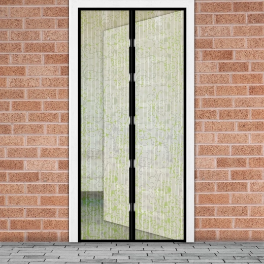 Magnetic insect screen door curtain with floral pattern