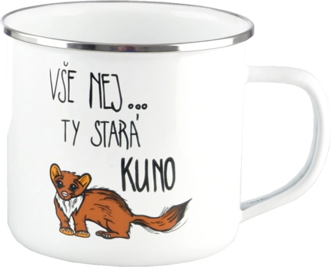 White enamel mug with marten motif 500 ml