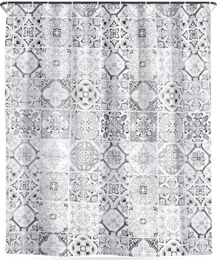 Shower curtain with hooks, waterproof, tile pattern 180 × 180 cm