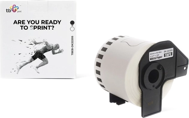 Continuous tape for Brother printers black print on white background 62 mm x 30.48 m