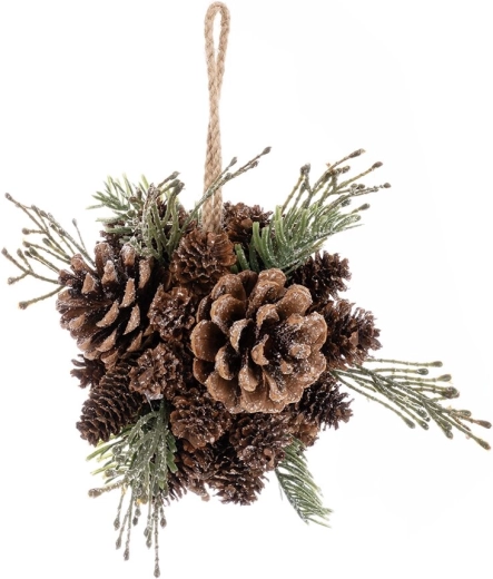 Hanging decorative ball with pine cone look, 12 cm