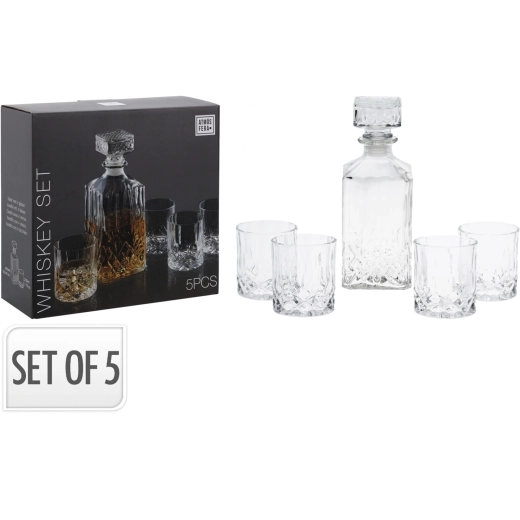 Stikla viskija karafe 900 ml ar 4 glāzēm 230 ml, komplekts 5 gab.