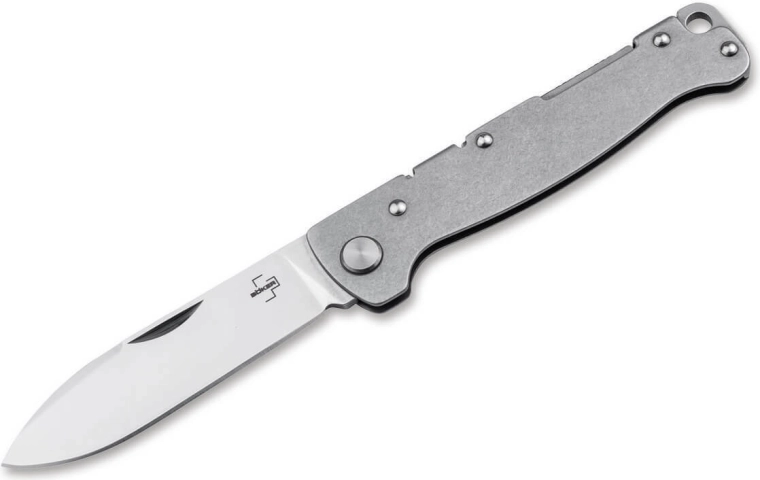 Böker Plus Atlas Drop Point kabatas nazis 7,1 cm, satīna apdare, Stonewash tērauds