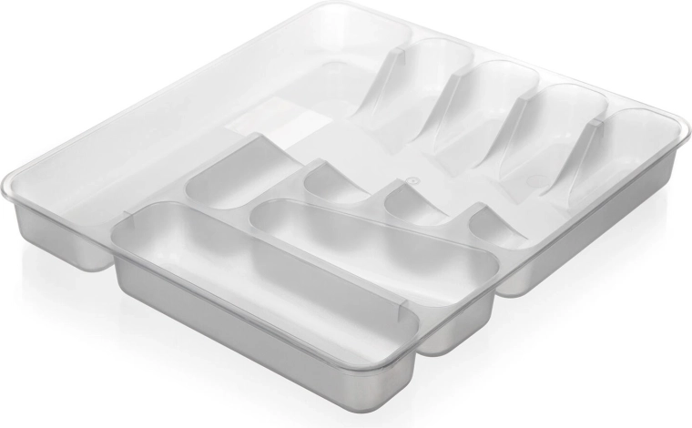 Galda piederumu organizators no caurspīdīgas plastmasas 39,5 × 37 × 5 cm