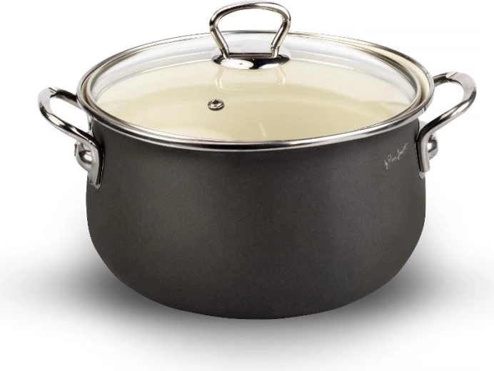 Lamart enamel saucepan with lid 20 cm, 3.8 l, grey