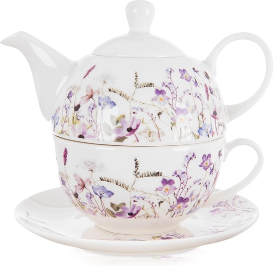 Porcelāna tējas komplekts vienai personai LOUKA, tējkanna ar krūzi un apakštasīti, 3 daļas