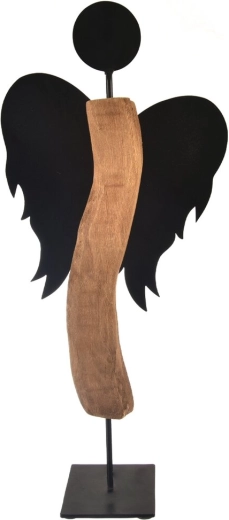 Eņģelis no mango koka un melna skārda Black, 65 cm