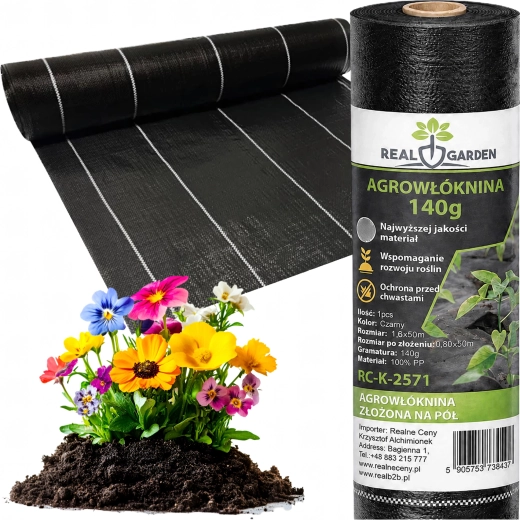 Melna UV agrotekstilija pret nezālēm 140 g/m² 1,6 × 50 m