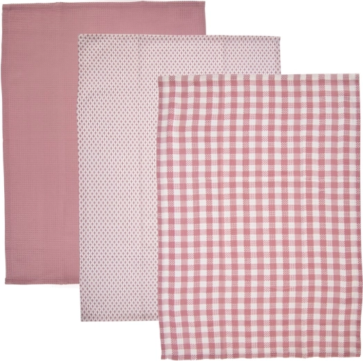 Pink cotton kitchen tea towels, set of 3