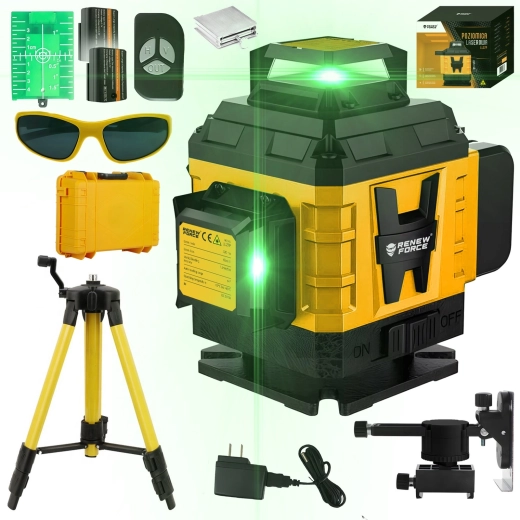 4D krustlīniju lāzers ar 16 līnijām 360° un statīvu Renew Force