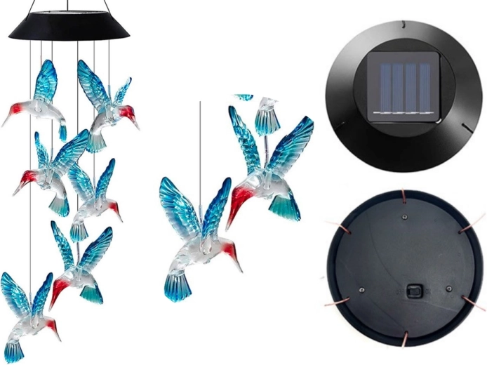 Saules piekaramā LED gaismas dekorācija kolibri, krāsaina