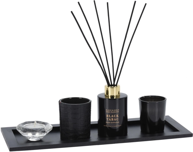 Sveceņturi un aromāta difuzors no koka un stikla, 5 daļu komplekts