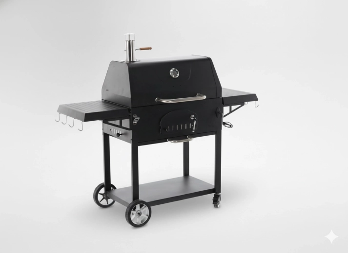 VULCANO charcoal garden grill with lid and cast-iron grate, wheels