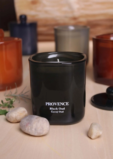 Aromātiskā svece Provence stikla traukā, melnais ūds