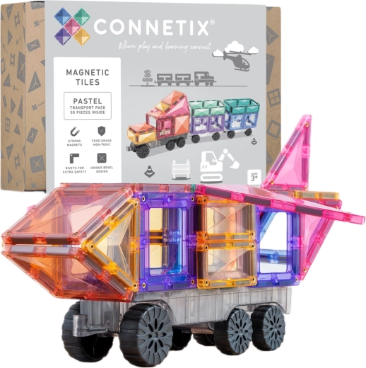 Connetix Pastel Transport Pack magnētiskā konstruktora komplekts 50 detaļas