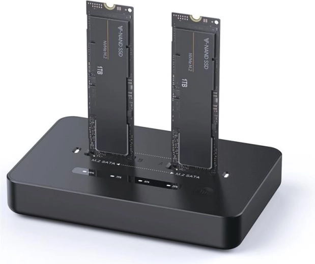 Dual docking station for M.2 NVMe and SATA SSDs with USB‑C, black