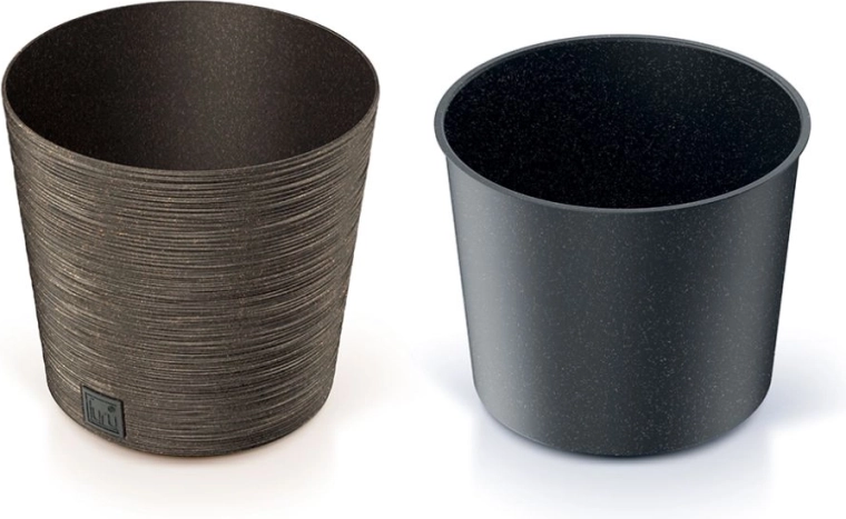 Furu Round Low Eco Wood Planter with Insert 25 cm – Coffee