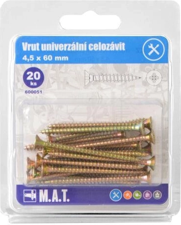Universālā koka skrūve ar pilno vītni 4,5 × 60 mm, cinkota, 20 gab.