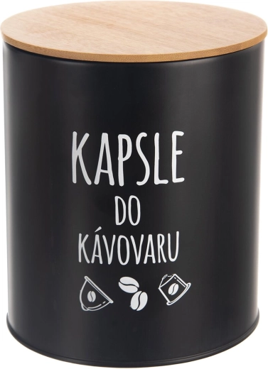 Kapsulu kārba Black ar bambusa vāku 16 cm