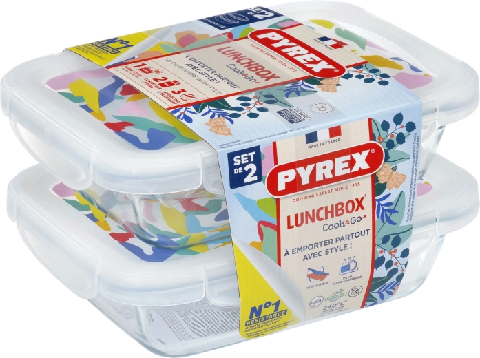 Taisnstūrveida stikla trauku komplekts PYREX 2 × 0,8 l