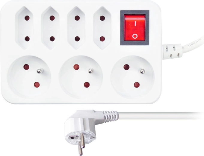 Solight pagarinātājs ar 7 kontaktligzdām, balts, ar slēdzi, 2 m