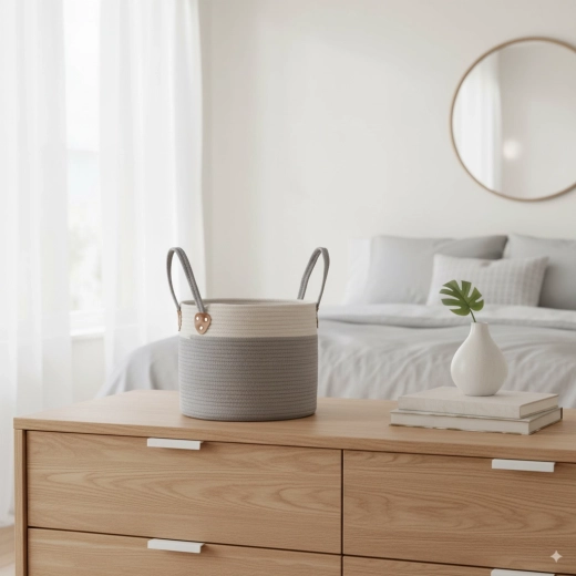 Apaļš tekstila grozs veļai un rotaļlietām 33 × 27 cm – pelēks