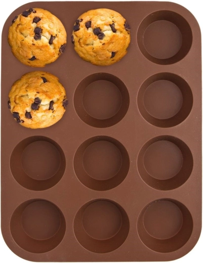Brown silicone muffin tray SILLINIE, 12 cups