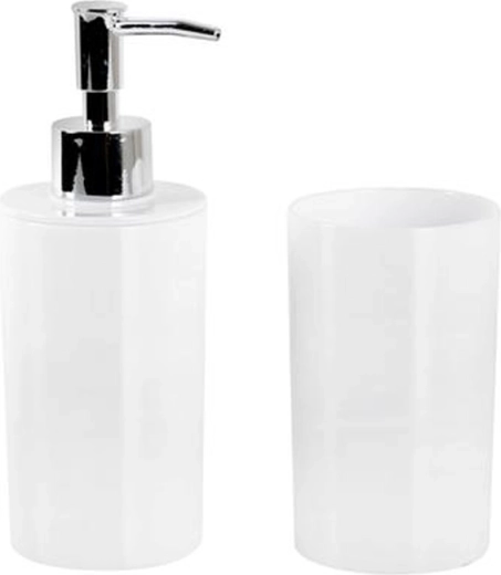 Plastic Soap Dispenser and Cup TORO – White Bathroom Set