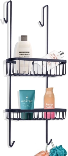 Hanging metal shower shelf black