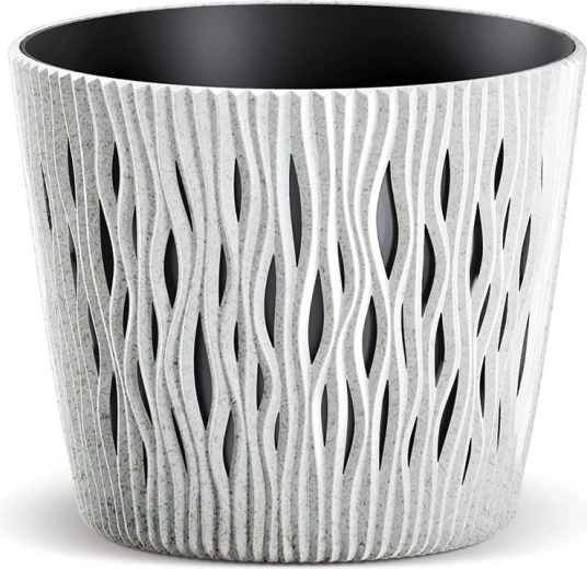 Sandy Round Eco Wood Flower Pot 15.8 cm – White