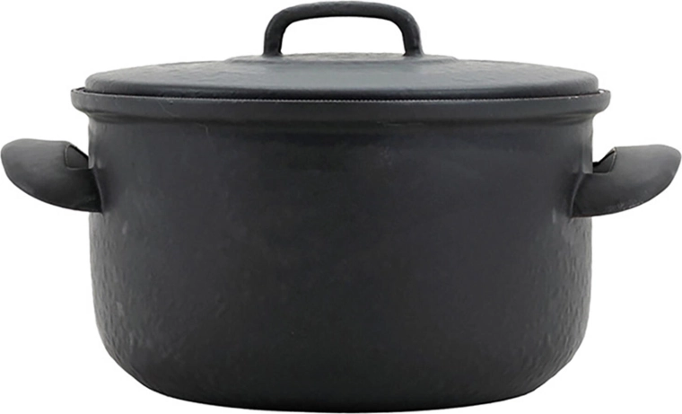 Enamel pot with lid 24 cm, 5 l – black matte with blue enamel
