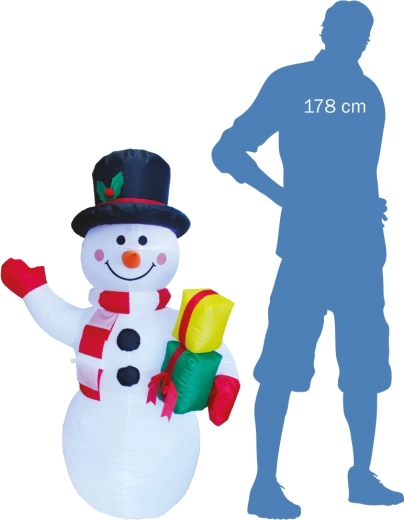 Piepūšams izgaismots sniegavīrs ar dāvanām 124 cm