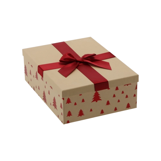Ziemassvētku dāvanu kastīte brūna ar bordo bantīti 26,5 × 18 × 7 cm