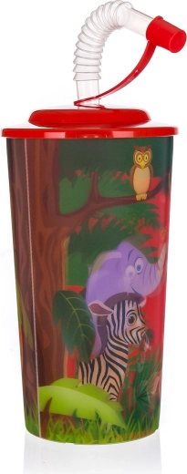 Plastic cup ZOO with lid and straw 470 ml