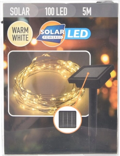 Solar LED string lights 100 LEDs with warm yellow light