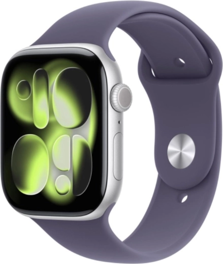 Apple Watch Series 11 GPS + Cellular 46 mm alumīnijs sudraba krāsā, sporta siksniņa pienaini violetā krāsā M/L – 1 gab.