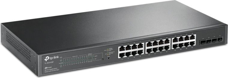 Slēdzis TP-Link JetStream 28 gigabitu PoE+ porti ar 4 SFP